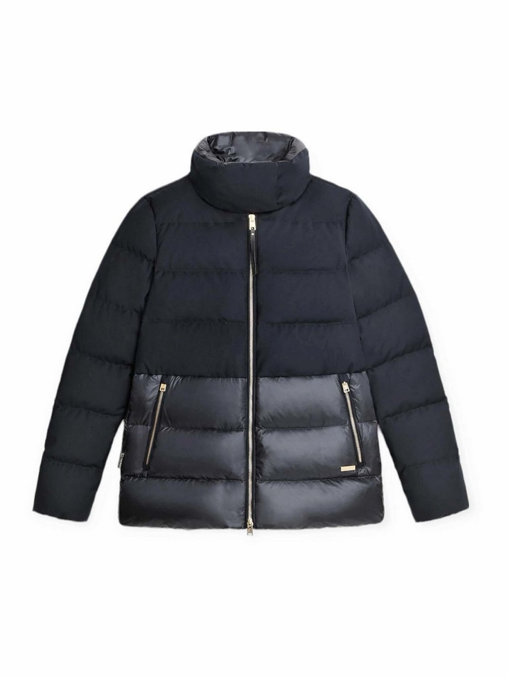 Woolrich Luxe Black Down Puffer Jacket Gold Zip Funnel Neck Duck Down Coat | M - Picture 2 of 9